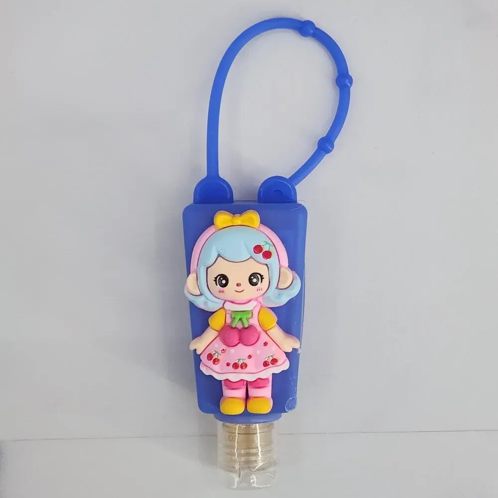 2 EMPTY Kids Refillable Containers Blue & Pink Doll Character Holder with Strap
